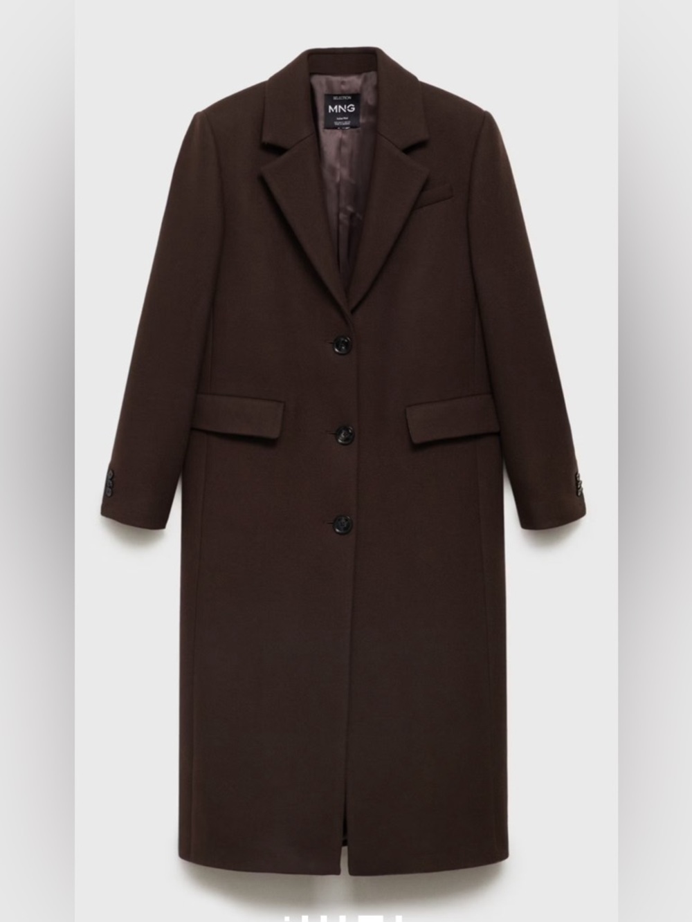 Mango Dark Brown Long Wool-Blend Trench Coat